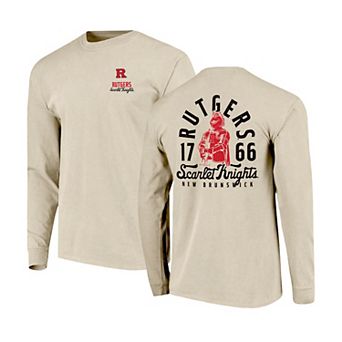 Men's Natural Rutgers Scarlet Knights Comfort Colors Mascot Overlay Long Sleeve T-Shirt