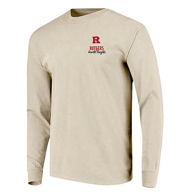 Men's Natural Rutgers Scarlet Knights Comfort Colors Mascot Overlay Long Sleeve T-Shirt