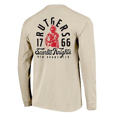 Men's Natural Rutgers Scarlet Knights Comfort Colors Mascot Overlay Long Sleeve T-Shirt