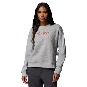 Women's Columbia Heather Gray Ohio State Buckeyes Collegiate Hart Mountain™ Quilted Sweatshirt