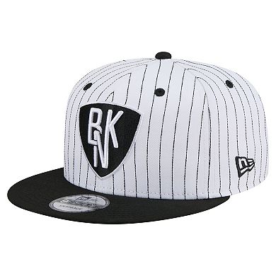 Men's New Era White Brooklyn Nets Deceptor Pinstripe 9FIFTY Snapback Hat