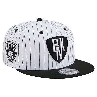 Men's New Era White Brooklyn Nets Deceptor Pinstripe 9FIFTY Snapback Hat