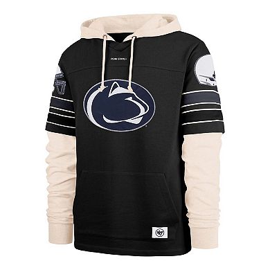 Men's '47 Black Penn State Nittany Lions Split Zone Cornerback Lacer Pullover Hoodie