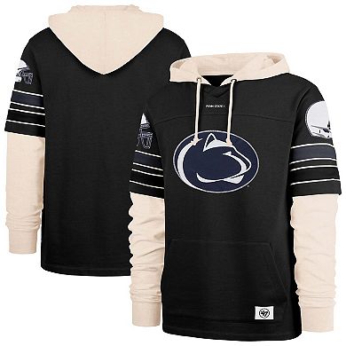 Men's '47 Black Penn State Nittany Lions Split Zone Cornerback Lacer Pullover Hoodie