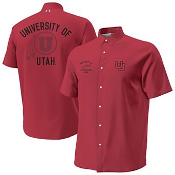 Men's Under Armour Red Utah Utes Gameday Armourfuse Camp Button-Up Shirt