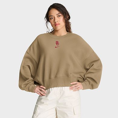 Women's Nike Tan USC Trojans Oversized Phoenix 2-Hit Pullover Sweatshirt