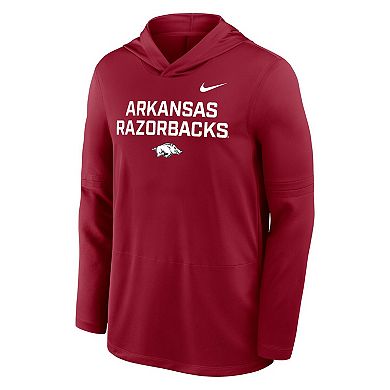 Men's Nike Cardinal Arkansas Razorbacks 2025 Sideline Dri-FIT Long Sleeve Hoodie T-Shirt