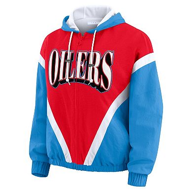 Women's WEAR by Erin Andrews Red/Light Blue Tennessee Titans Retro Crinkle Full-Zip Hoodie Windbreaker