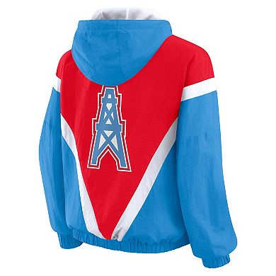 Women's WEAR by Erin Andrews Red/Light Blue Tennessee Titans Retro Crinkle Full-Zip Hoodie Windbreaker