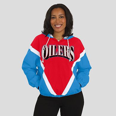 Women's WEAR by Erin Andrews Red/Light Blue Tennessee Titans Retro Crinkle Full-Zip Hoodie Windbreaker