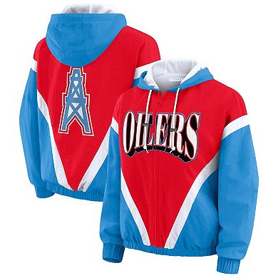 Women's WEAR by Erin Andrews Red/Light Blue Tennessee Titans Retro Crinkle Full-Zip Hoodie Windbreaker