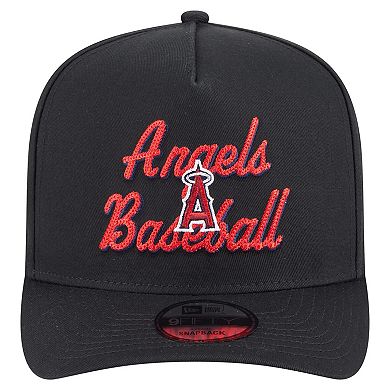 Men's New Era Black Los Angeles Angels Chainstitch 9FIFTY A-Frame Snapback Hat