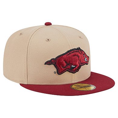 Men's New Era Khaki Arkansas Razorbacks Two-Tone 59FIFTY Fitted Hat