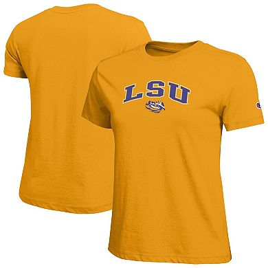 Women's Champion Gold LSU Tigers Arched Over Logo T-Shirt