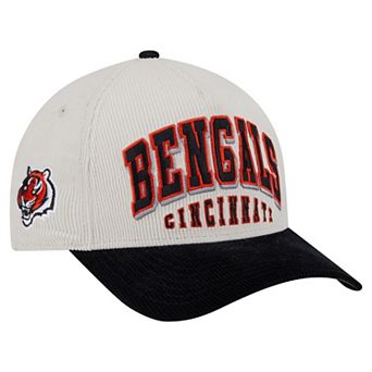 Men's New Era Cream/Black Cincinnati Bengals Head Two-Tone Sided Corduroy 9FORTY A-Frame Adjustable Hat