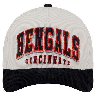 Men's New Era Cream/Black Cincinnati Bengals Head Two-Tone Sided Corduroy 9FORTY A-Frame Adjustable Hat