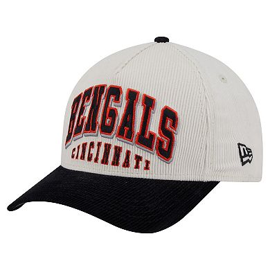 Men's New Era Cream/Black Cincinnati Bengals Head Two-Tone Sided Corduroy 9FORTY A-Frame Adjustable Hat