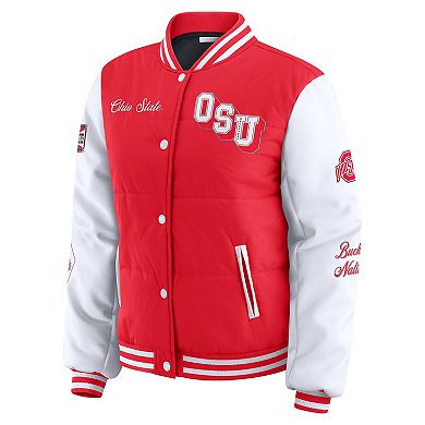 Women's WEAR by Erin Andrews Scarlet Ohio State Buckeyes Varsity Full-Snap Puffer Jacket