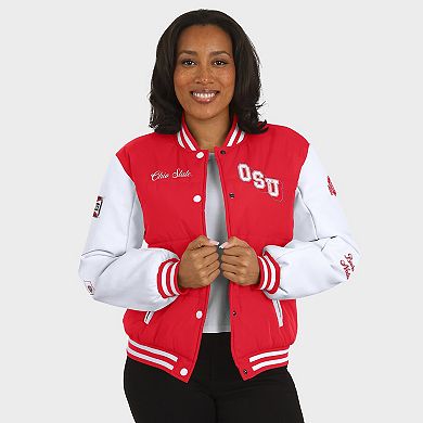 Women's WEAR by Erin Andrews Scarlet Ohio State Buckeyes Varsity Full-Snap Puffer Jacket
