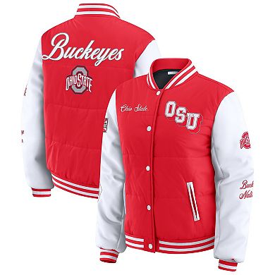 Women's WEAR by Erin Andrews Scarlet Ohio State Buckeyes Varsity Full-Snap Puffer Jacket