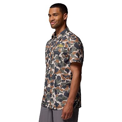 Men's Columbia Camo LSU Tigers Super Slack Tide Omni-Wick Button-Up Shirt