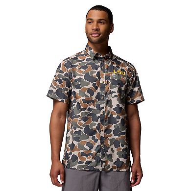 Men's Columbia Camo LSU Tigers Super Slack Tide Omni-Wick Button-Up Shirt