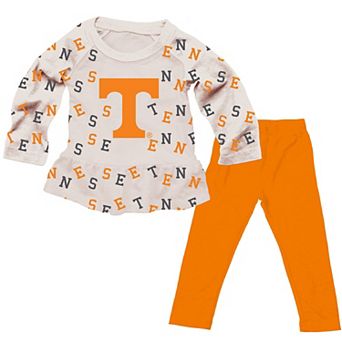 Girls Toddler Wes & Willy Oatmeal Tennessee Volunteers Ruffle Raglan Long Sleeve T-Shirt & Leggings Set