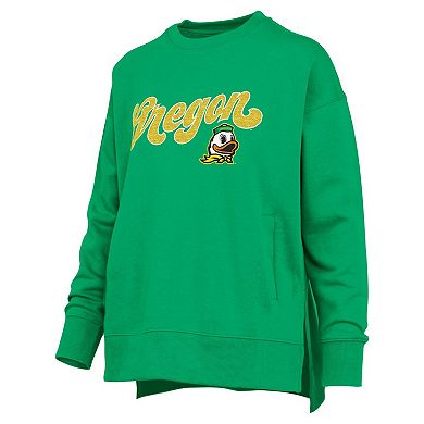 Women's Pressbox Green Oregon Ducks Bonanza Chenille Harper Script Sweatshirt