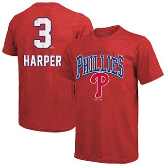 Men's Majestic Threads Bryce Harper Red Philadelphia Phillies Triblend Name & Number T-Shirt