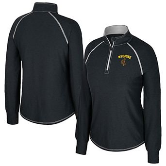 Women's Colosseum Black Wyoming Cowboys Bikram Raglan Quarter-Zip Top