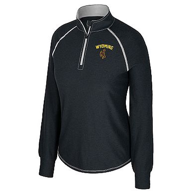 Women's Colosseum Black Wyoming Cowboys Bikram Raglan Quarter-Zip Top