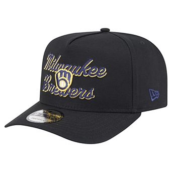 Men's New Era Black Milwaukee Brewers Chainstitch 9FIFTY A-Frame Snapback Hat
