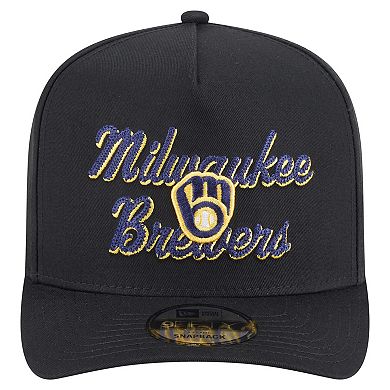 Men's New Era Black Milwaukee Brewers Chainstitch 9FIFTY A-Frame Snapback Hat