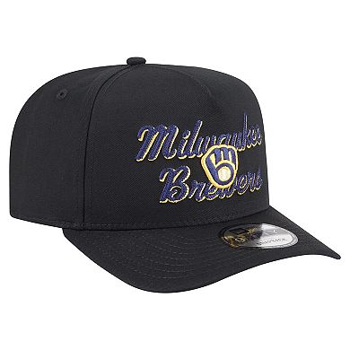 Men's New Era Black Milwaukee Brewers Chainstitch 9FIFTY A-Frame Snapback Hat