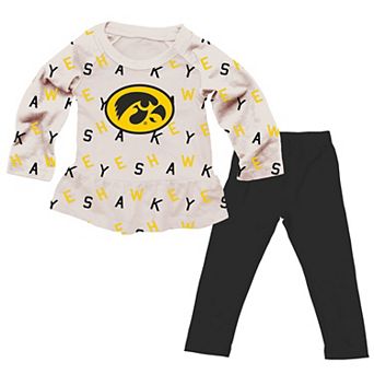 Girls Toddler Wes & Willy Oatmeal Iowa Hawkeyes Ruffle Raglan Long Sleeve T-Shirt & Leggings Set