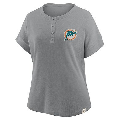 Women's Fanatics Heather Gray Miami Dolphins Oversized Hometown Premium Henley Shirt