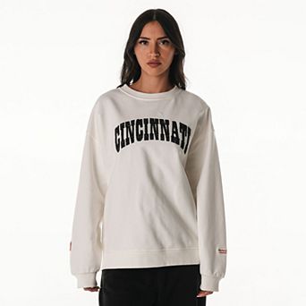 Women's The Wild Collective White Cincinnati Bengals Rock Crystal Oversized Crewneck Sweatshirt