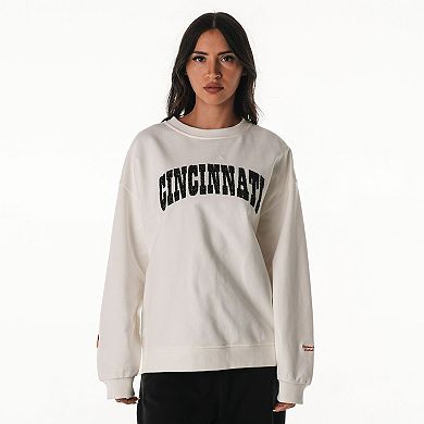 Women's The Wild Collective White Cincinnati Bengals Rock Crystal Oversized Crewneck Sweatshirt