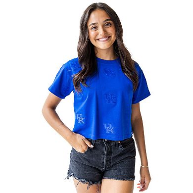 Women's Gameday Social Blue Kentucky Wildcats Allover Print Heavyweight Cropped T-Shirt