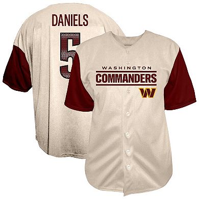 Men's Fanatics Jayden Daniels Cream Washington Commanders Big & Tall Baseball Button-Up Shirt