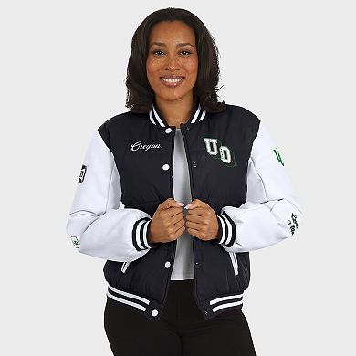 Women's WEAR by Erin Andrews Black Oregon Ducks Varsity Puffer Jacket