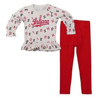 Girls Toddler Wes & Willy Oatmeal Indiana Hoosiers Ruffle Raglan Long Sleeve T-Shirt & Leggings Set