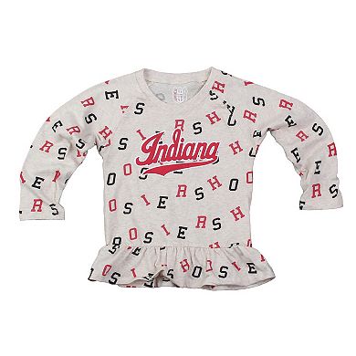 Girls Toddler Wes & Willy Oatmeal Indiana Hoosiers Ruffle Raglan Long Sleeve T-Shirt & Leggings Set