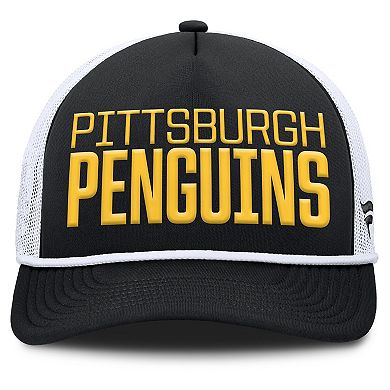 Men's Fanatics Black/White Pittsburgh Penguins Heritage Dutch A-Frame Trucker Adjustable Hat