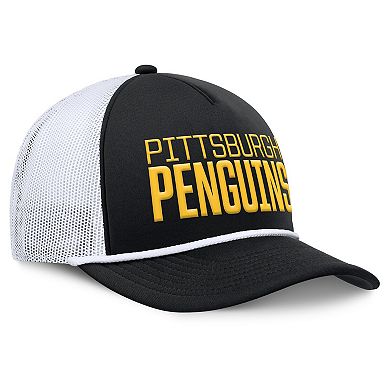 Men's Fanatics Black/White Pittsburgh Penguins Heritage Dutch A-Frame Trucker Adjustable Hat