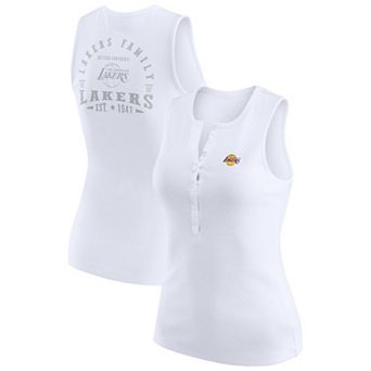 Women's WEAR by Erin Andrews White Los Angeles Lakers Rib-Knit Henley Tank Top