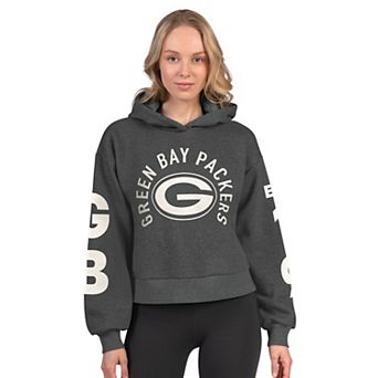 Women's Starter Heather Charcoal Green Bay Packers Star Player Cropped Fleece Pullover Hoodie