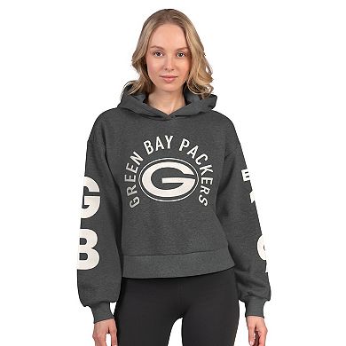 Women's Starter Heather Charcoal Green Bay Packers Star Player Cropped Fleece Pullover Hoodie