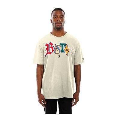 Men's New Era Cream Boston Red Sox Ransom Note Oversized T-Shirt