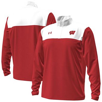Men's Under Armour Red/White Wisconsin Badgers Green Blocked Quarter-Zip Pullover